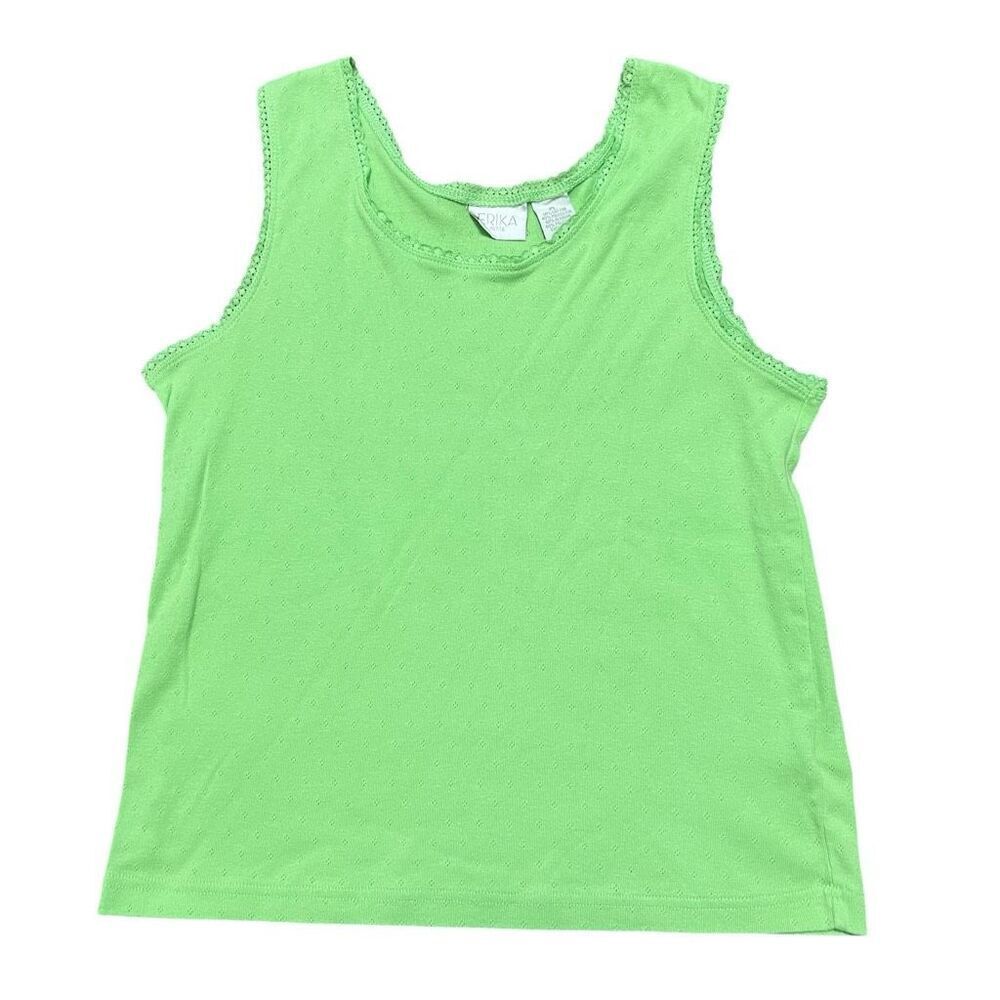 VINTAGE ERIKA Green Lace Trim Patterned Tank Top Size PL